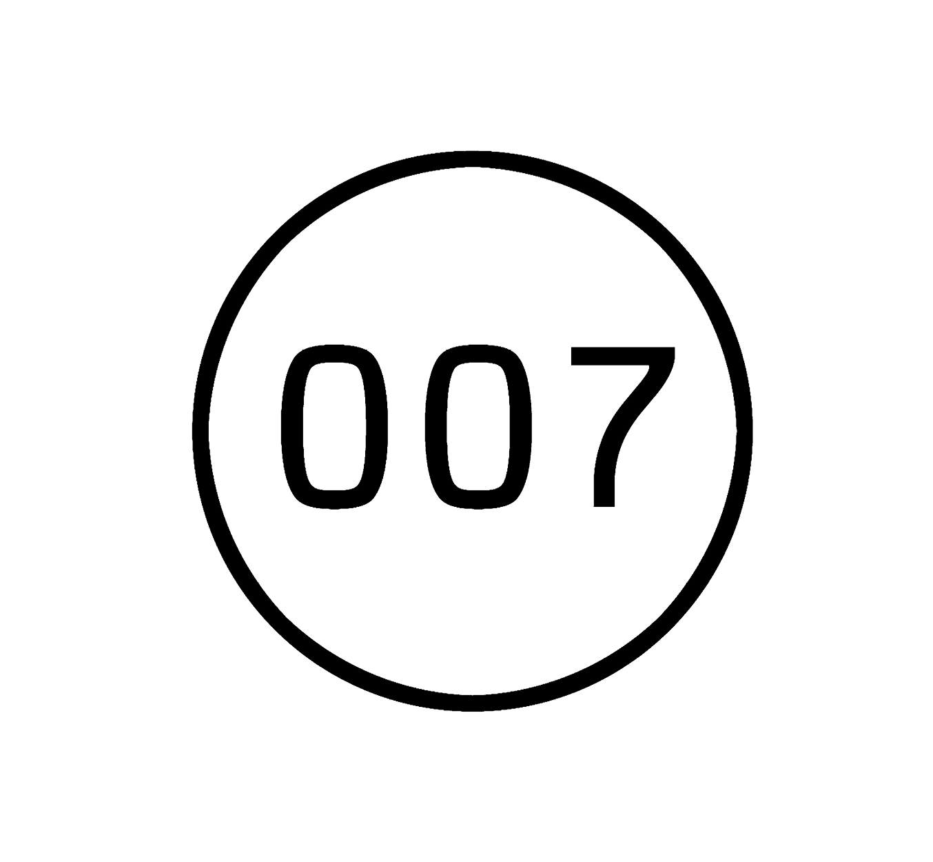 schwarz geschriebene "007" auf weißem Hintergrund in einem schwarzen Kreis