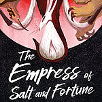 Buchcover von „The Empress of Salt and Fortune – Die Chroniken von Chih“ von Nghi Vo: Stilisiertes weißes Kaninchen im Zentrum vor rötlichem Vollmond, umgeben von Tierkrallen und Zähnen. Dunkler Hintergrund mit handschriftlicher Titeltypografie. Asiatisch inspirierte Fantasy mit mystischer Symbolik.