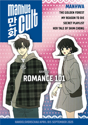 Cover der Händlerkatalogvorschau von Manhwa Cult – Fruhjahr 2025 mit dem Covermotiv und dem Titellogo von "Romance 101"
