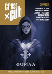 Cover der Händlerkatalogvorschau von Cross Cult Comics – Herbst-Winter 2024-2025 mit dem Covermotiv und dem Titellogo von "GUMAA
