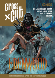 Cover der Händlerkatalogvorschau von Cross Cult Comics – Fruhjahr 2025 mit dem Covermotiv und dem Titellogo von "Edenwood"