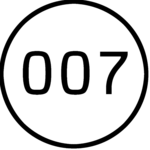 schwarz geschriebene "007" auf weißem Hintergrund in einem schwarzen Kreis